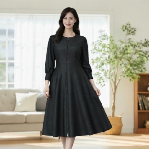 【トワレ toilette 新品】 ワンピース ストレッチ デニム コートワンピース M L ブラック大人かわいい服 ディリーウェアー 423-033