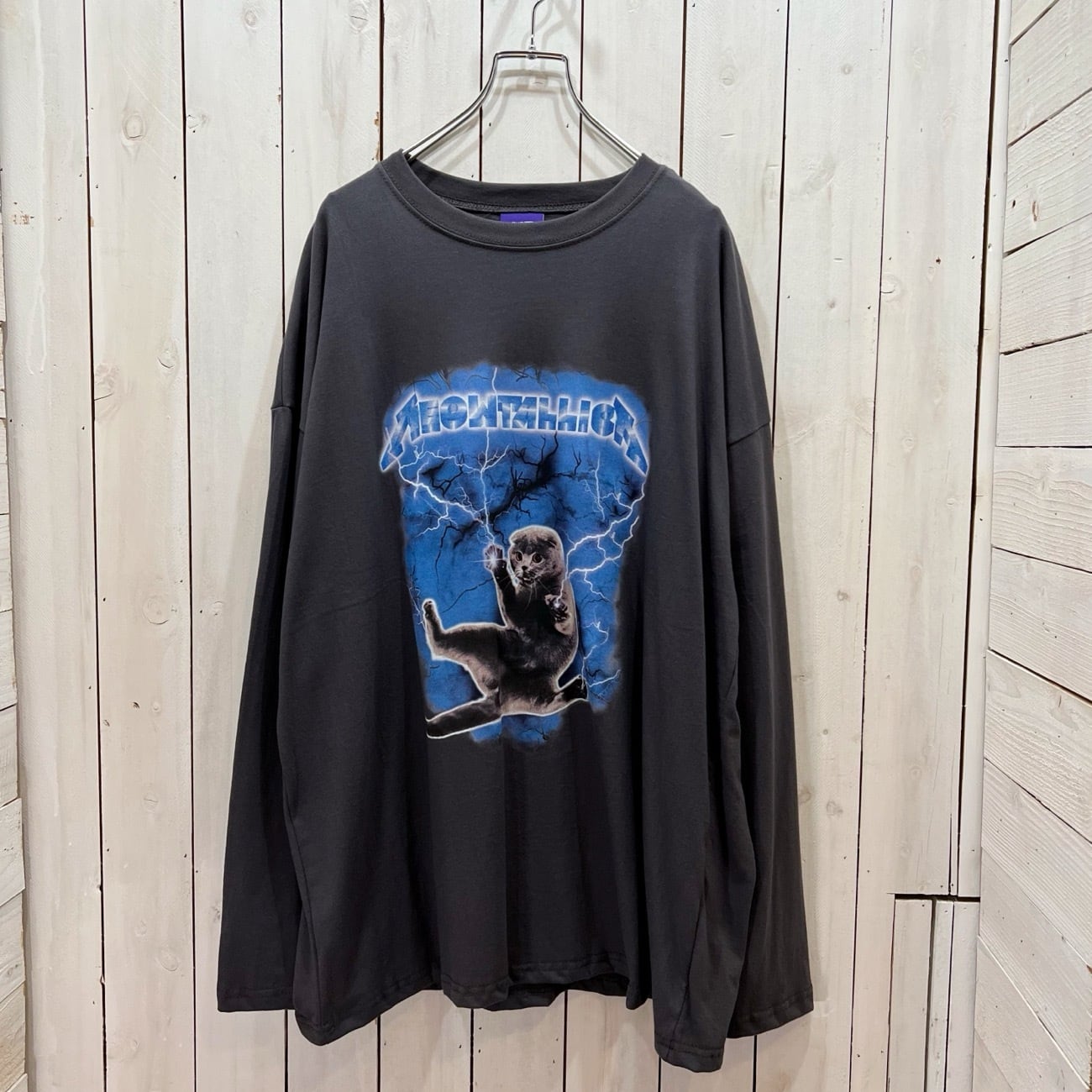 【222112-31】Thunder Cat Print Crewneck long sleeve t-shirt / カミナリ ネコ プリント  クルーネック 長袖 ロング T-シャツ