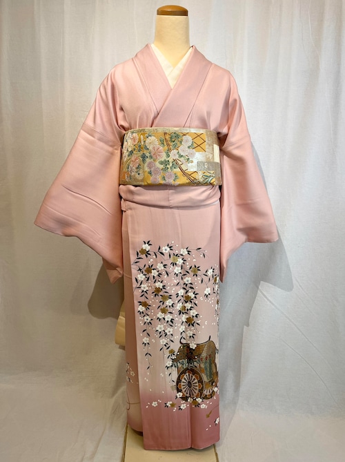 2278 高身長 御所車紋様 色留袖 袷単品 Tomesode  (lined kimono)