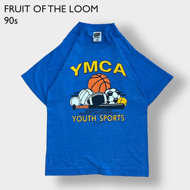 【FRUIT OF THE LOOM】90s メキシコ製 YMCA アーチロゴ スポーツプリントTシャツ シングルステッチ OLD ビンテージ S US古着