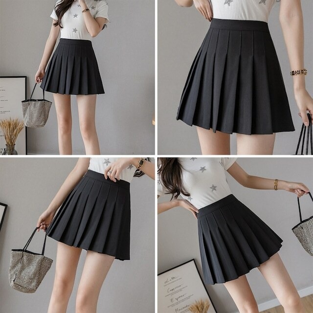No 9553 L プリーツスカート ミニスカート 黒 ハイウエスト フリル 膝上 韓国 オルチャン Next Dream レディースファッションやショルダーバッグのお店