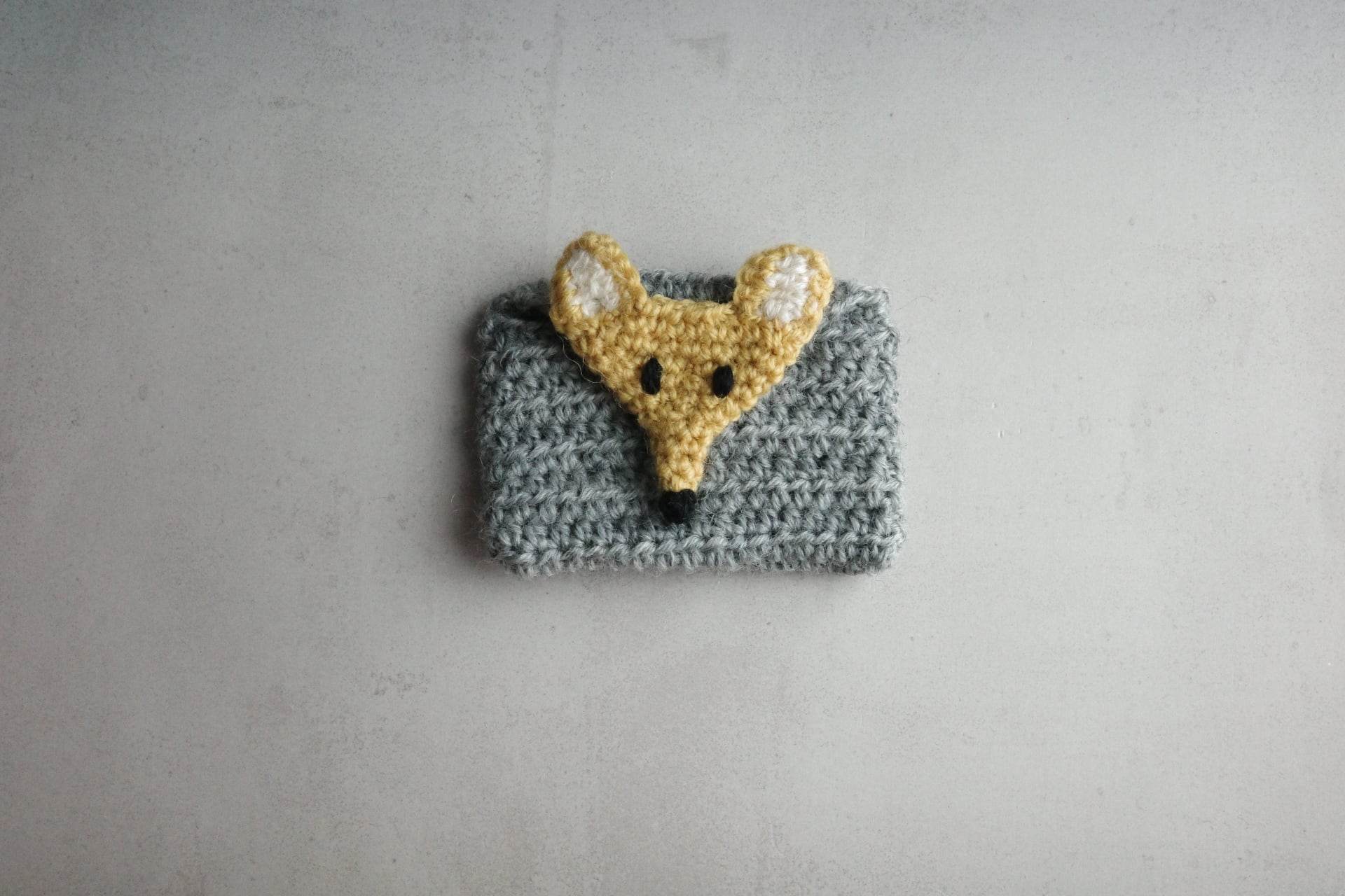 きつねのミニミニポーチ・グレー(7×5cm)