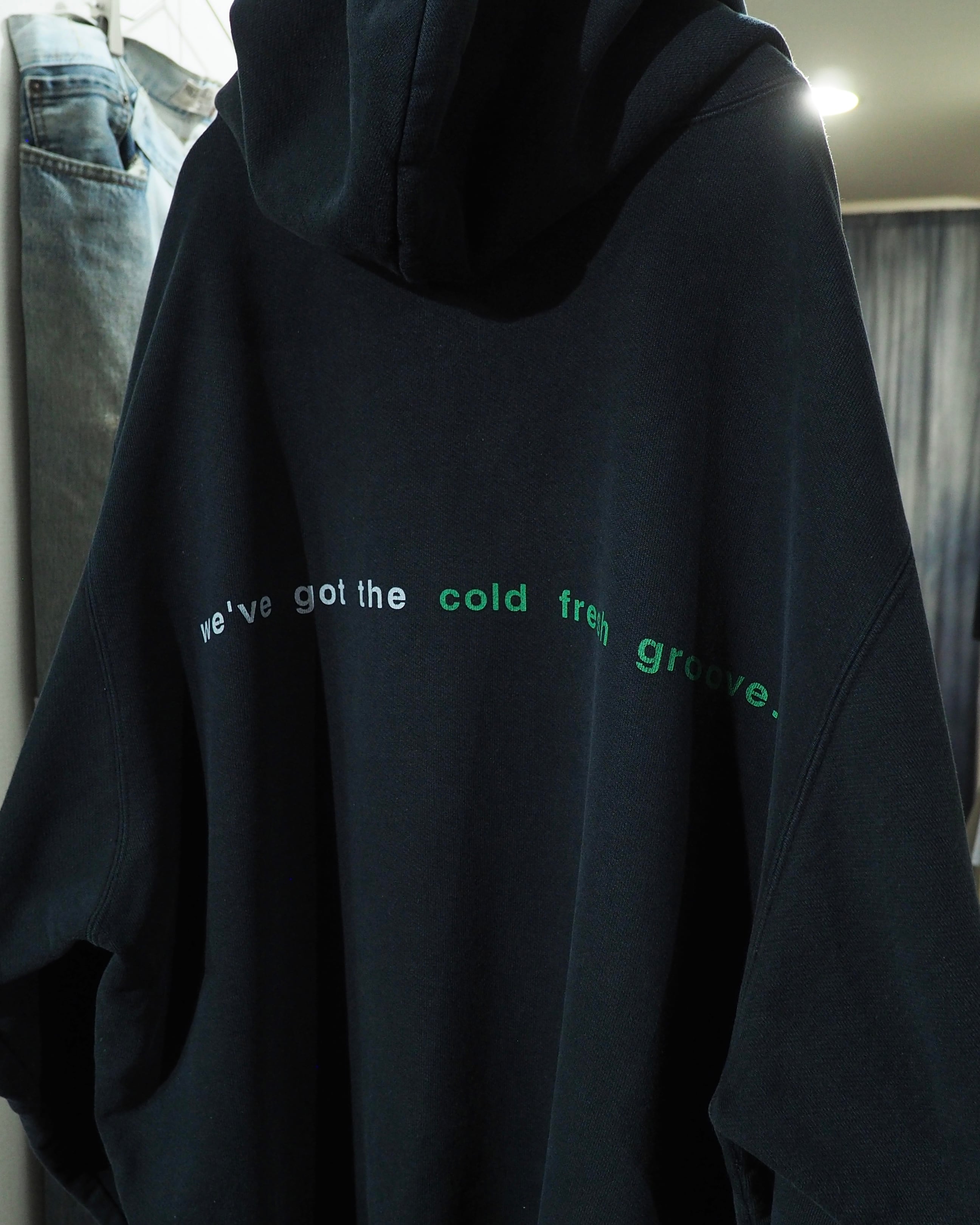 1990s " Good Groove " Beautiful Fade × Graphic Printed Vintage Loose Pullover Hoodie
