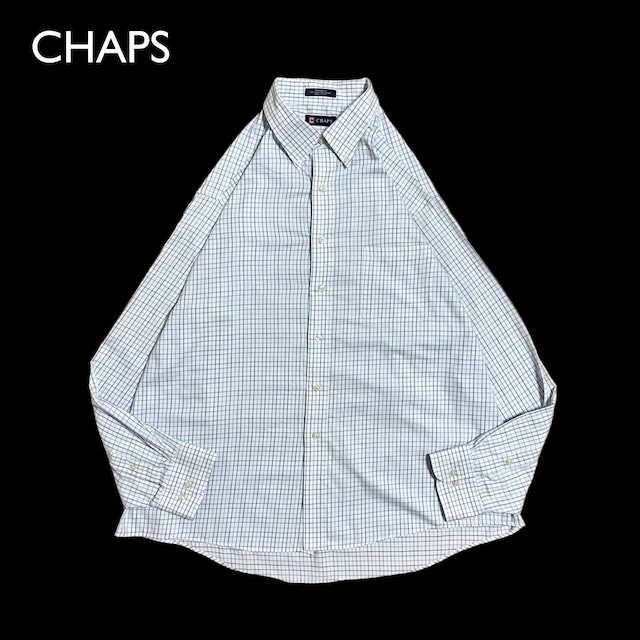 【CHAPS】X-LARGE ビッグサイズ 格子柄 長袖シャツ カジュアルシャツ ボタンダウン ホワイト ラルフローレン RALPH LAUREN チャップス US古着