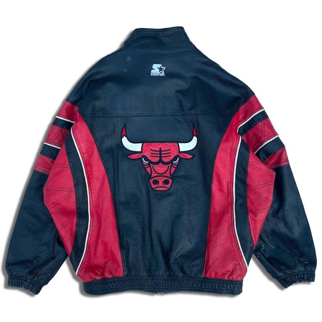 90s スターター NBAレザージャケット XL ブラック シカゴ・ブルズ 
