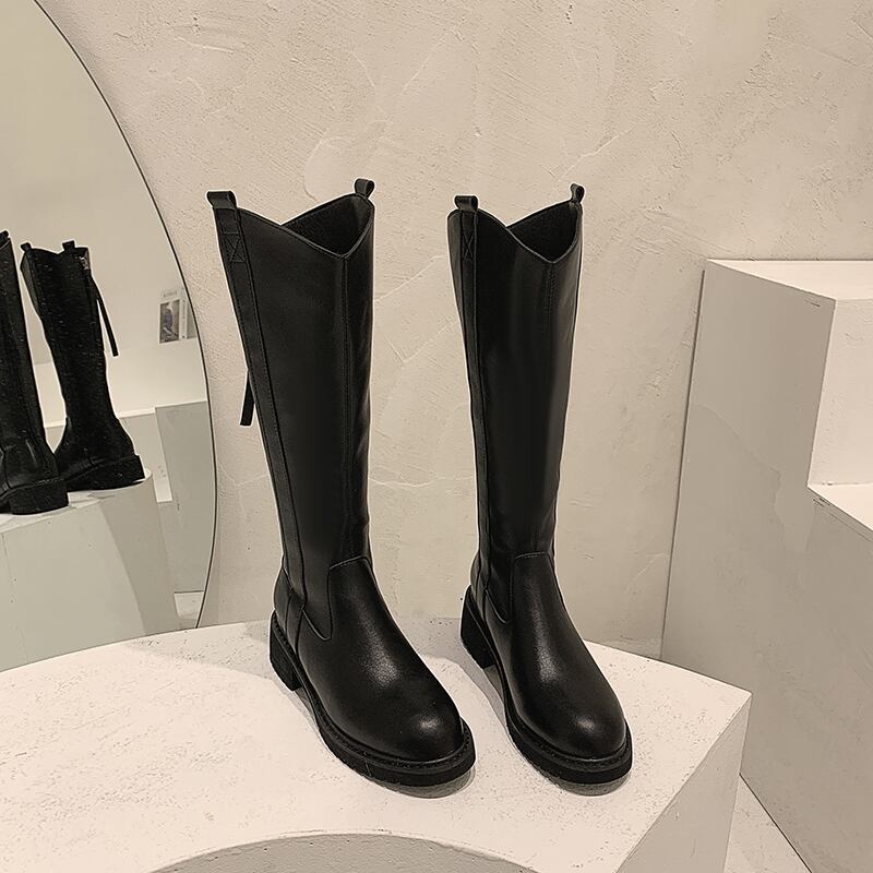 ブーツウィンターブラックバックジッパー 靴 シューズ 冬物 ラウンドトー フェイクシューズ67857018691