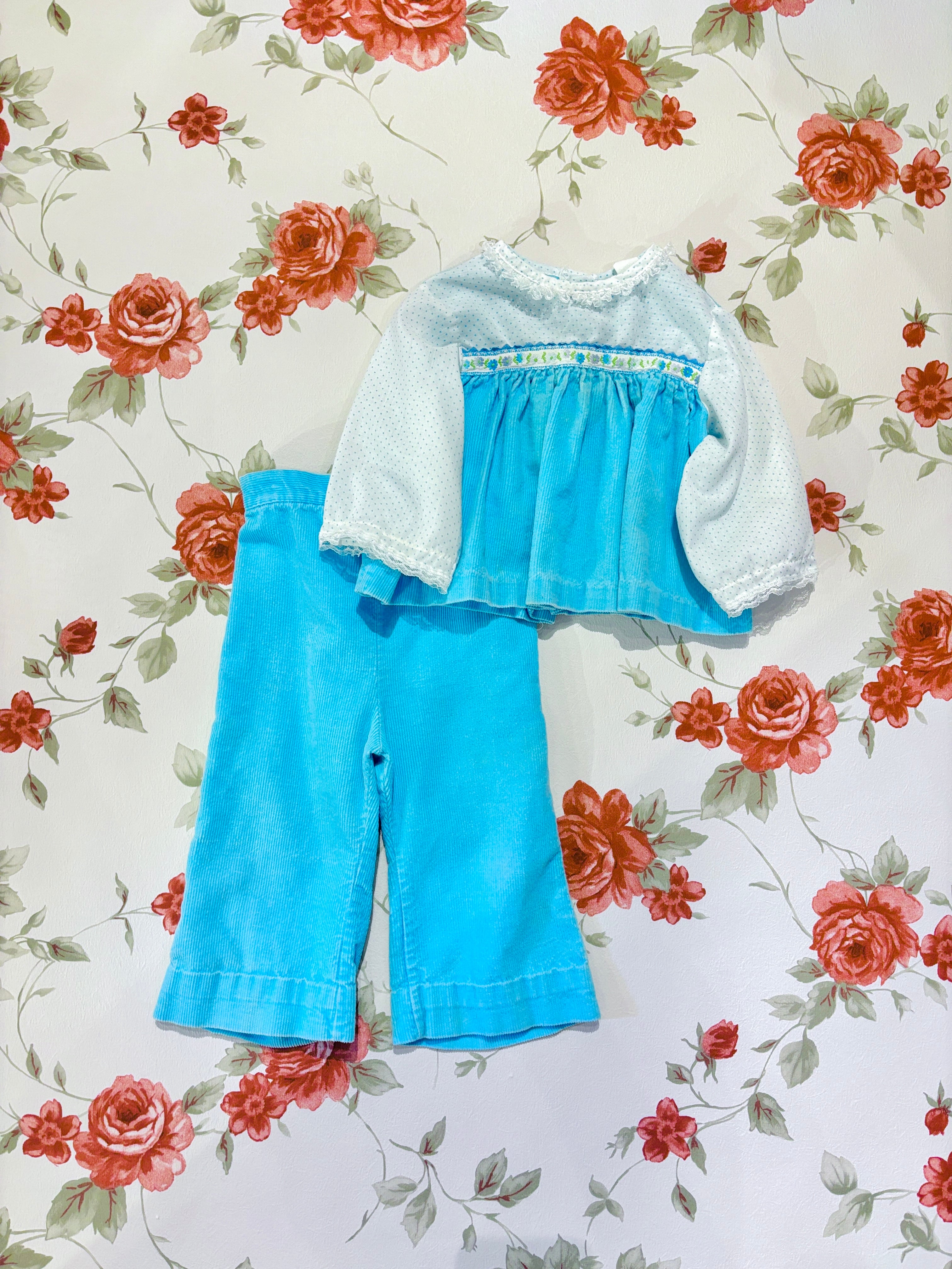 【KIDS vintage】 blous + corduroy trousers setup. size:about 2y