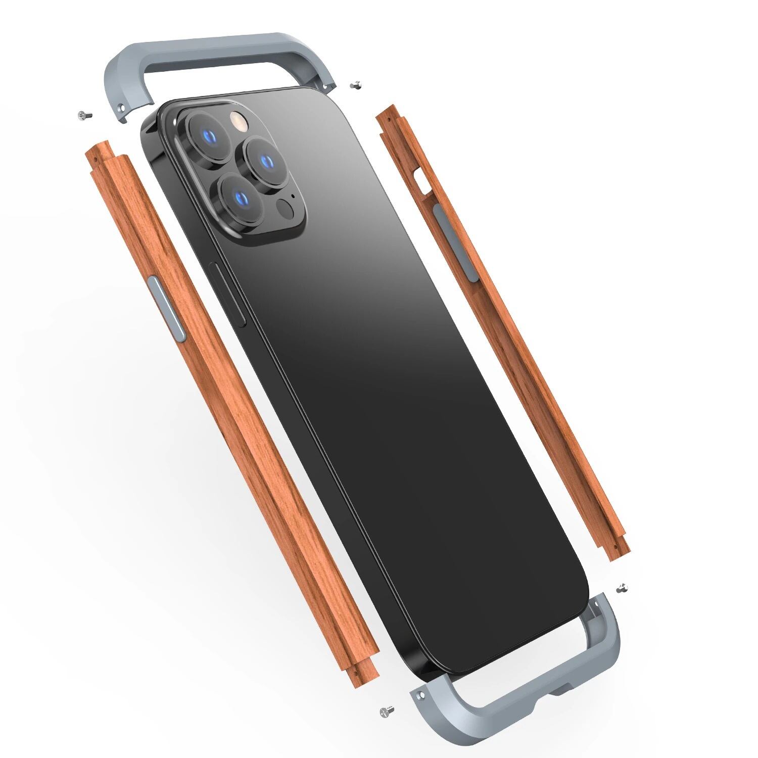 ◇iPhone 15/14/Pro/Pro Max/Plus◇ Metal & Wood Bumper Case