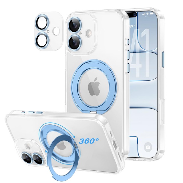 iPhone 17 用 ケース【カメラ全周保護・多機能一体】360度回転スタンド MagSafe対応 縦横両対応 マグネット搭載