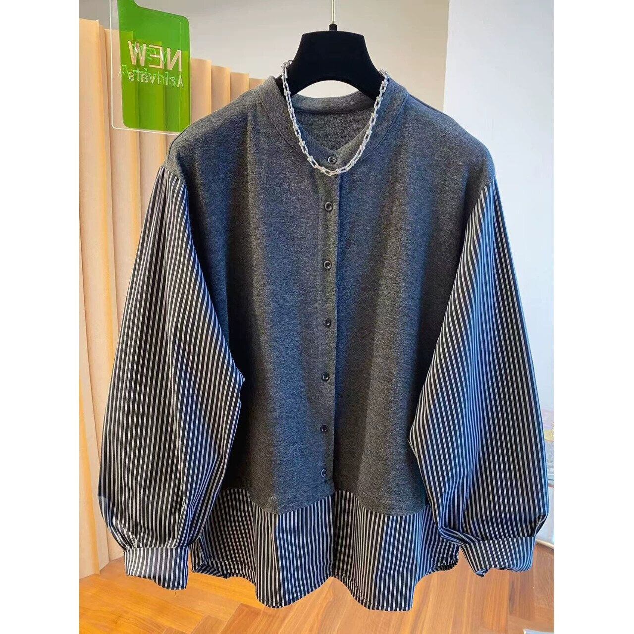 FAKE-2-PIECE DESIGN ROUND NECK CARDIGAN 1color M-14508