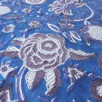 ブロックプリント生地【50cm単位】インド綿  花柄 青×パープルグレー×白 #12211-BL4