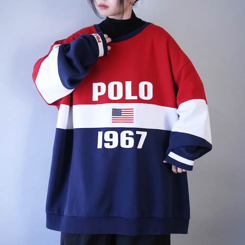 "POLO RALPH  LAUREN" XXXXL super over silhouette 3-tone sweatshirt