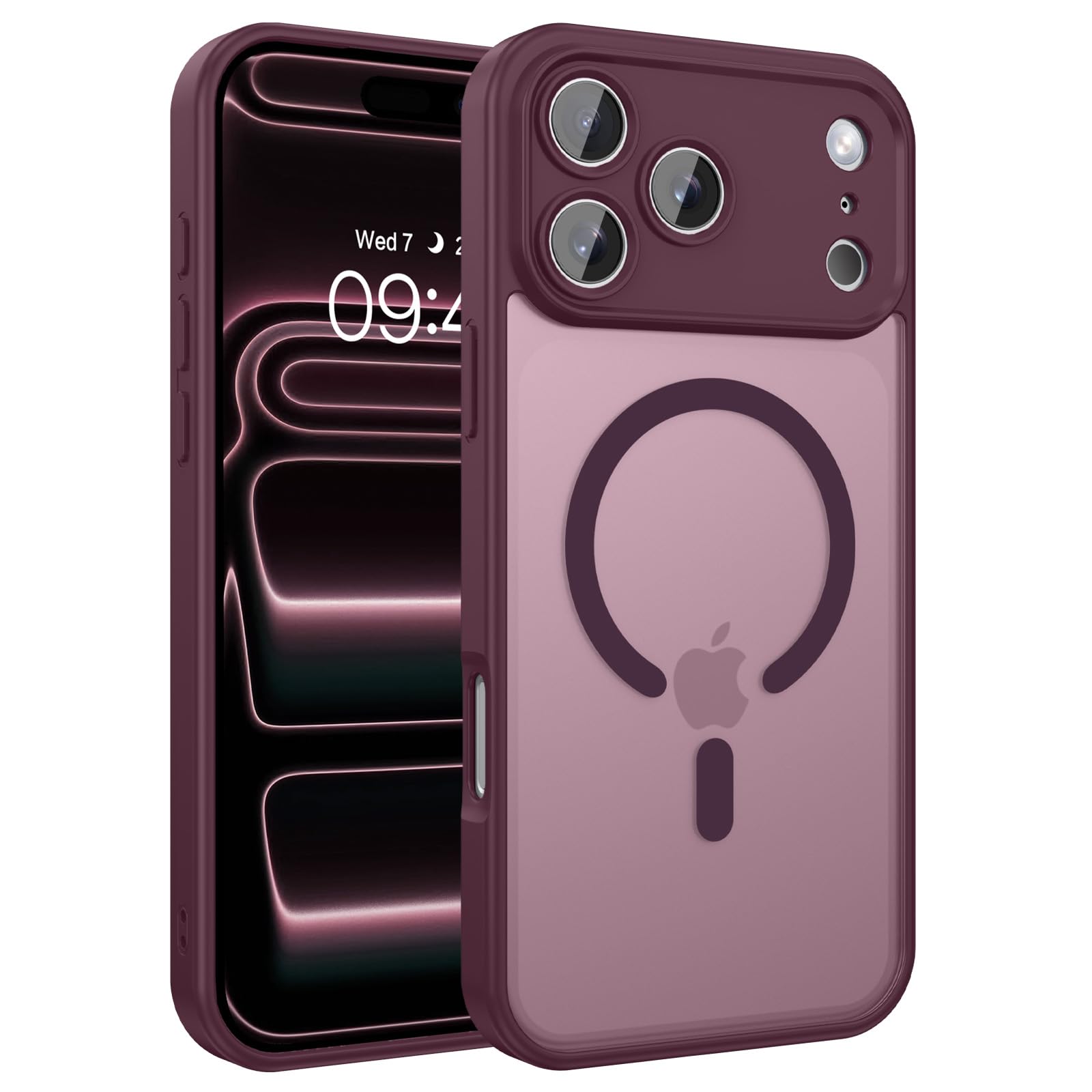 VENINGO 【米軍MIL規格・MagSafe対応】iPhone 18 Pro/17 Pro用ケース 滑り止め 6.3インチ バーガンディ・レッド