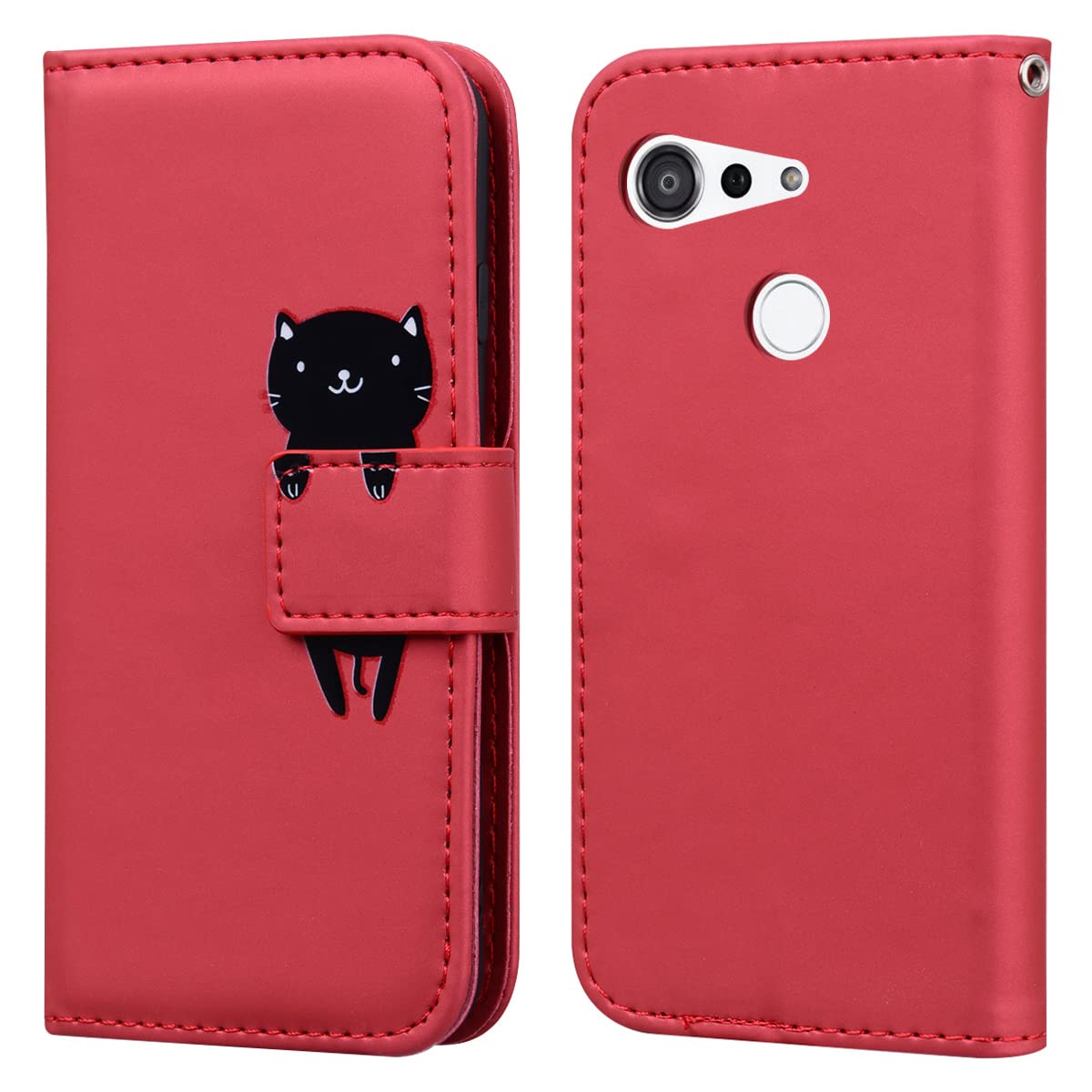 TEDTIKJT 適用 GRATINA KYV48/Android One S6 ケース 手帳型 財布型 kyv48ケース 可愛い赤猫