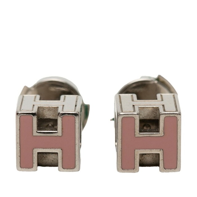 エルメス カージュドアッシュ Hキューブ ロゴ スタッドピアス シルバー ピンク メタル レディース HERMES 【中古】