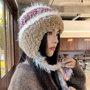 ニット帽 紐付き ボア素材 レディース 秋冬 防寒 保温 暖かい 韓国 帽子 大人 かわいい きれいめ おしゃれ カジュアル スキー スノボ 大人可愛い 大人女子
