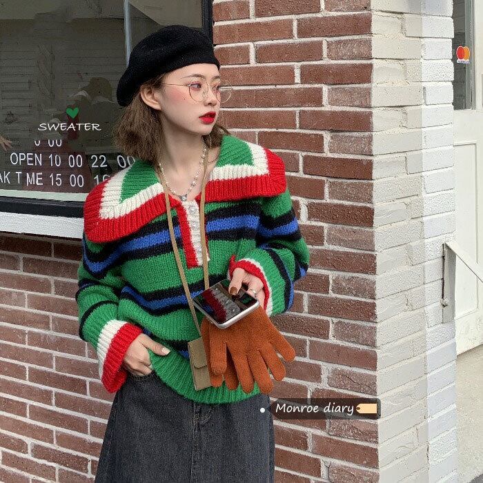 セーター スタイルルーズオータムウィンターショートトップス 秋物 冬物 モンロー87159550557