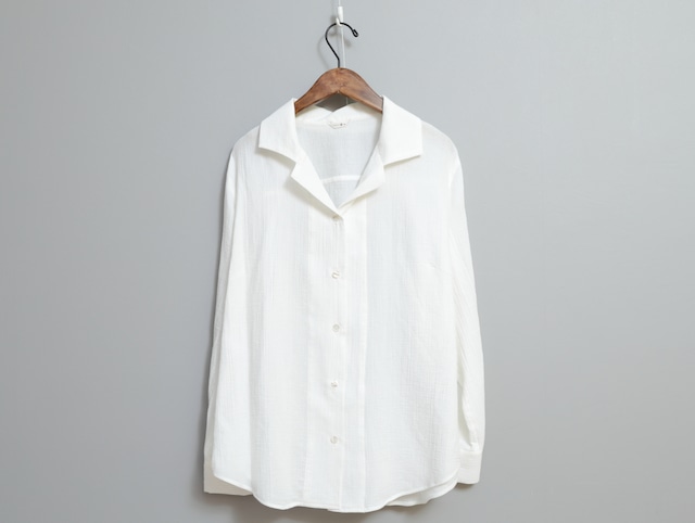 80番手しなやか二重ガーゼのオープンカラーシャツ　COL/ホワイト