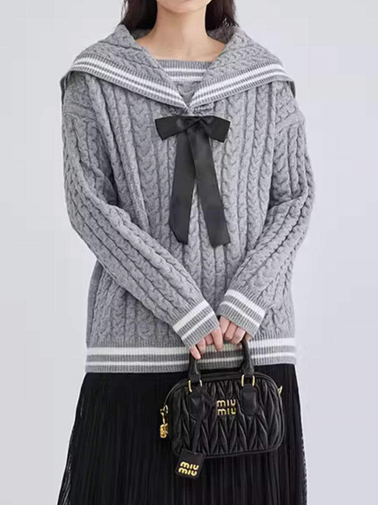 存在感のあるゆる甘トップス セーラーシルエットセーター カジュアル かわいい 秋冬 サイズ感 大きいサイズ 韓国 CH9541