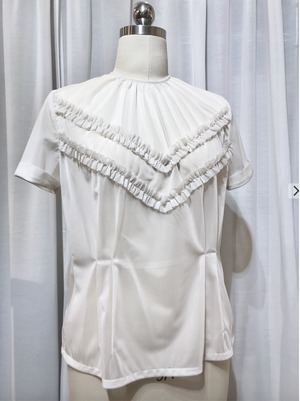 DOUBLE RUFFLE BLOUSE < WHITE>