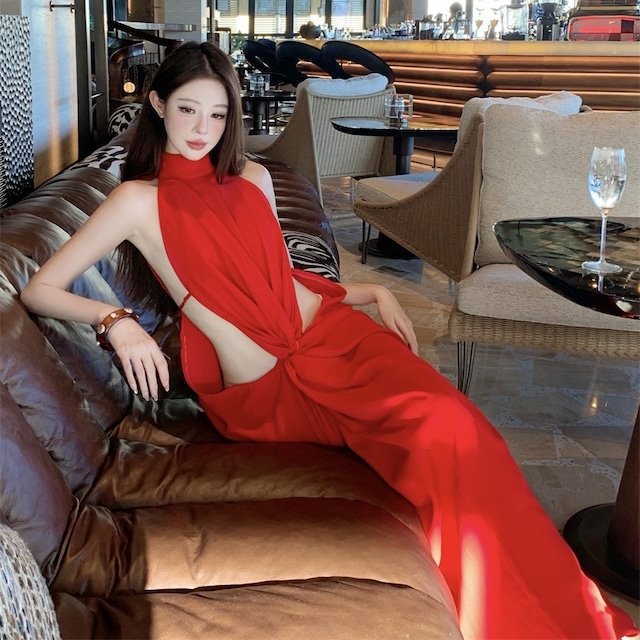 Lady's coco ロングドレス キャバドレス セクシー ルージング ホルターネック デザイン ラメ系ミニドレス パーティー 上品 LW2-XHY918211