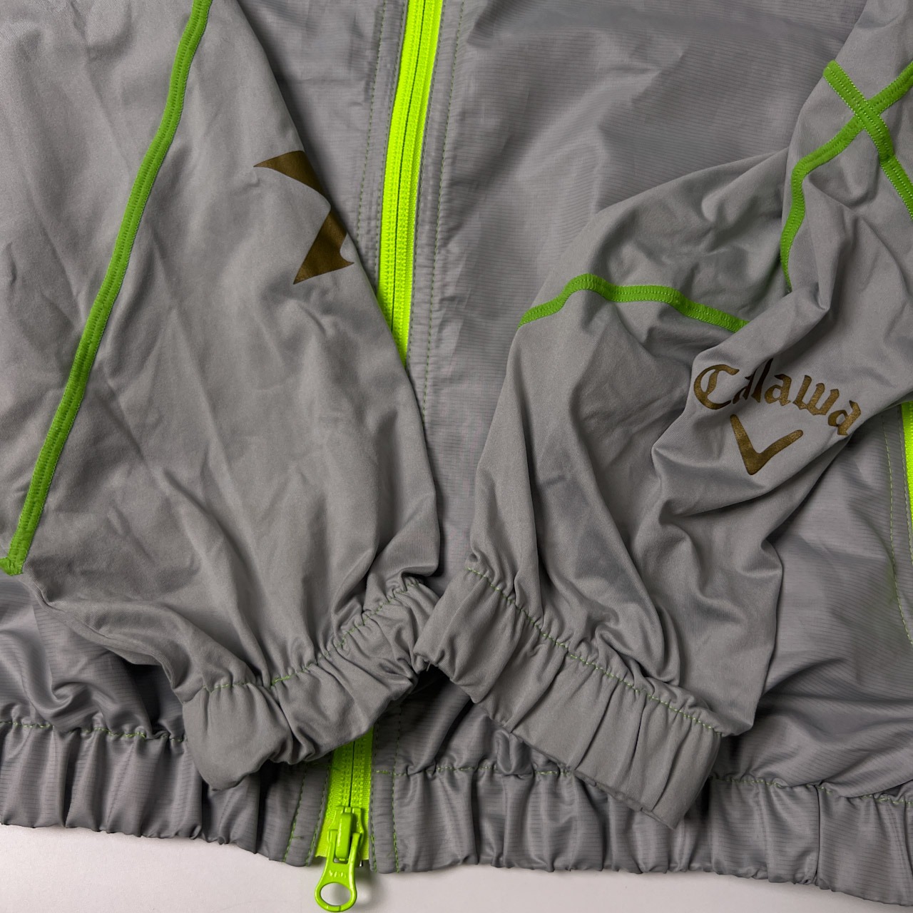 Callaway キャロウェイ WINDSPORT 防風 ダブルジップ メッシュ切替 バイカラー ジャケット M/グレー 蛍光グリーン/ゴルフ