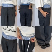 ダブルウエストスラックスPT/チャコール