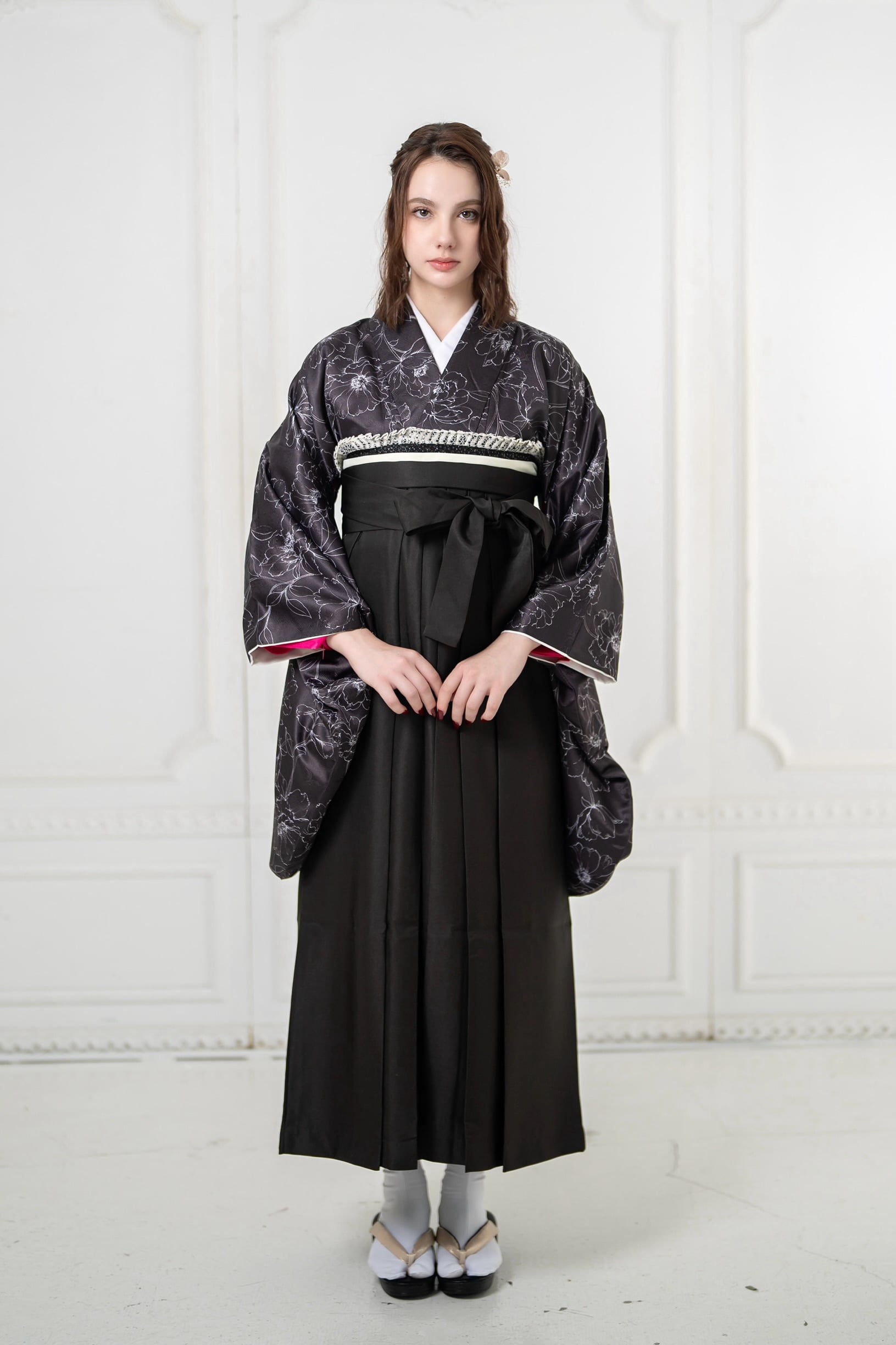 Kimono Sienne 卒業式袴3点セット ボタニカル 二尺袖着物 ダーク