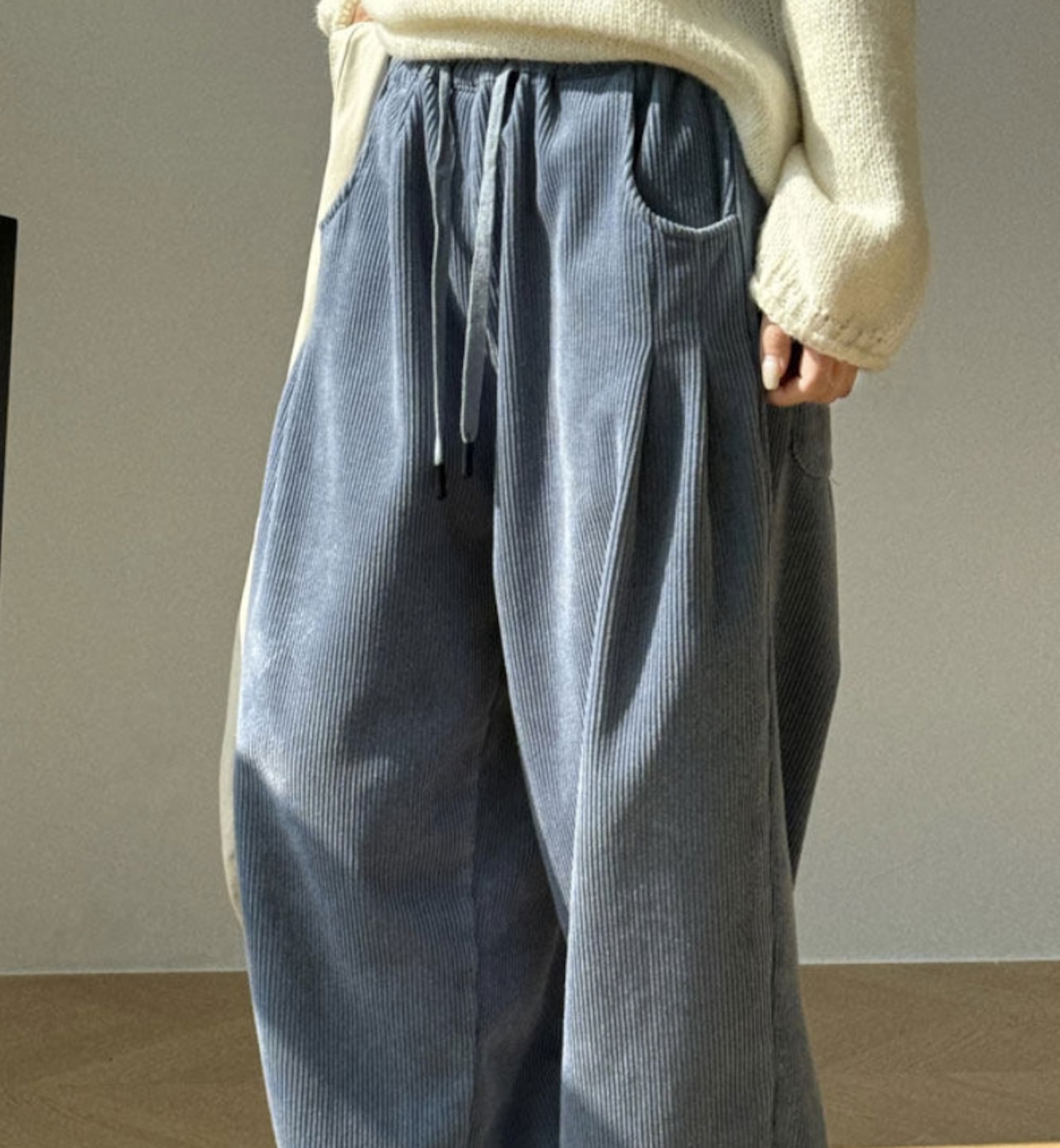 コーデュロイ 裏フリース ワイドパンツ