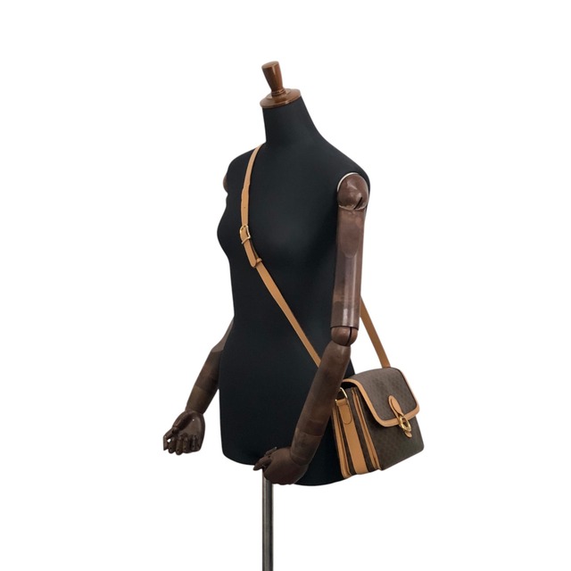 CELINE セリーヌ マカダム ショルダーバッグ ブラウン ホースビット PVC レザー vintage ヴィンテージ オールド jdj37k