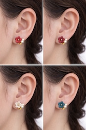 【各色1点】立命館守山高校コラボ【信楽焼】小花日和 陶器 ピアス イヤリング 伝統工芸 スタッド 小さめ