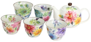 【数量限り】花かれん 5客ポット茶器 03903