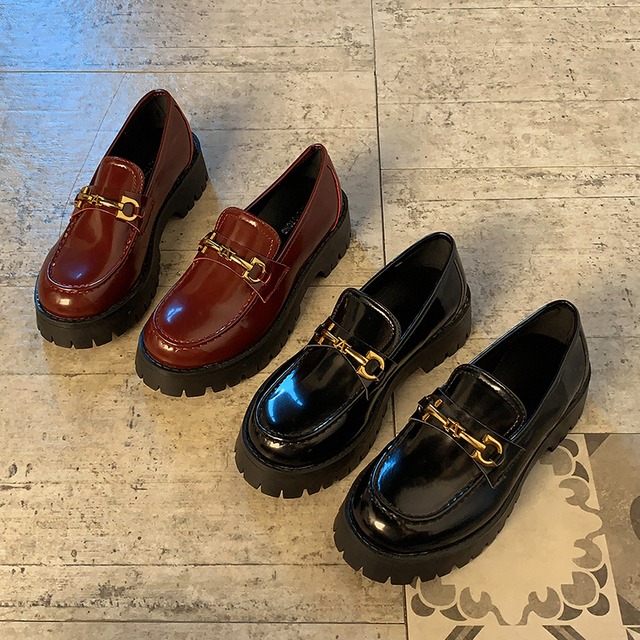 シングルオータムスタイルレザーレッドカジュアル 靴 シューズ ローファー 秋物 ラウンドトー 部族の婦人靴29301268843