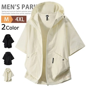 ジップパーカー 半袖 半袖パーカー メンズ 2色 M-4XL フード付き 薄手 スポーツ アウトドア 春夏 26LT779