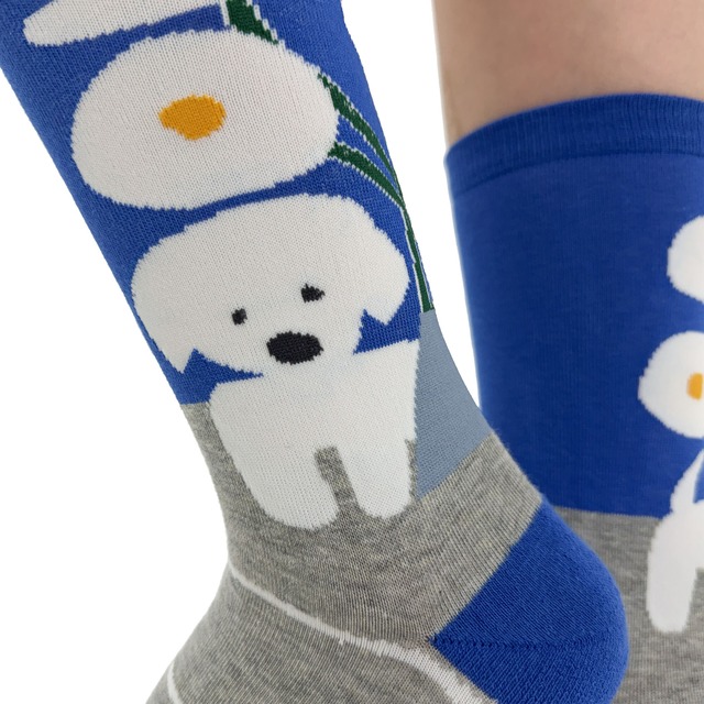 【JIN KITAMURA】北村人 SOCKS WHITE FLOWER & DOG 白い犬と花