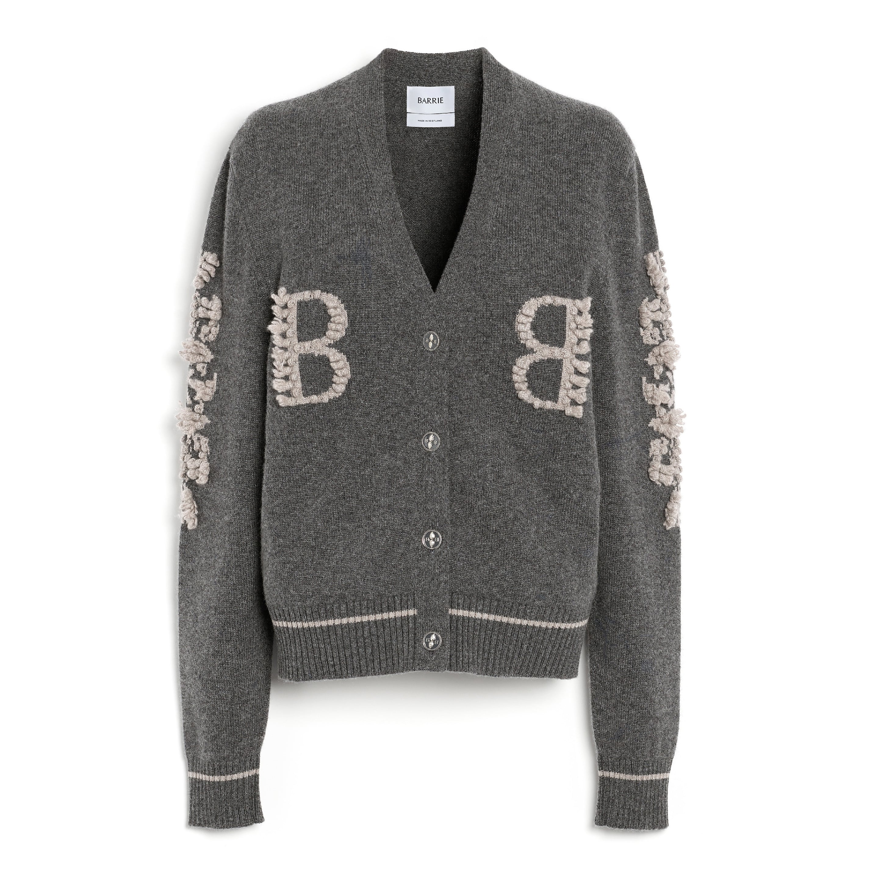 BARRIE THISTLE LOGO CASHMERE CARDIGAN DERBY GREY