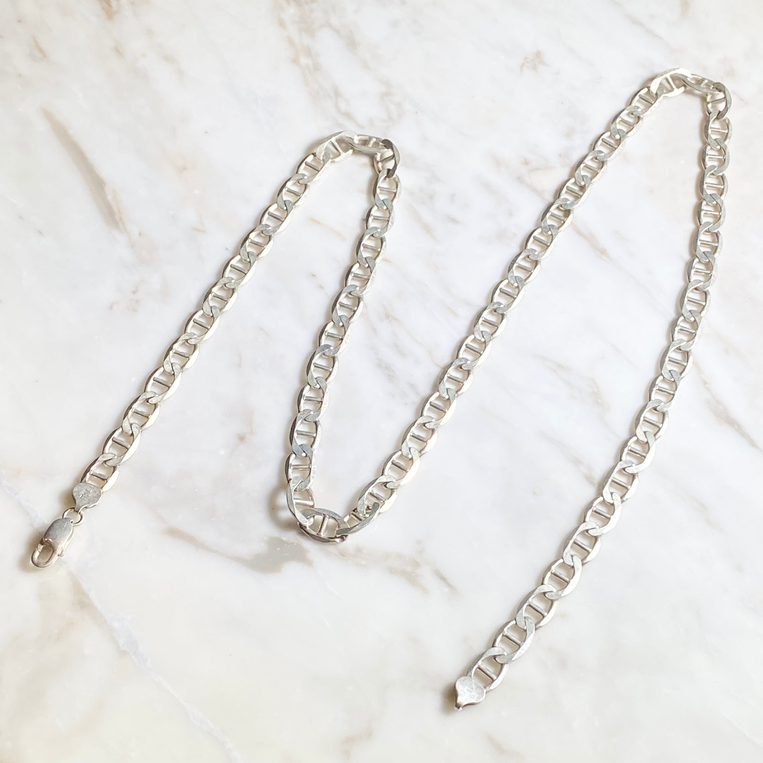 vintage Italian silver flat link anchor chain necklace | NOIR ONLINE