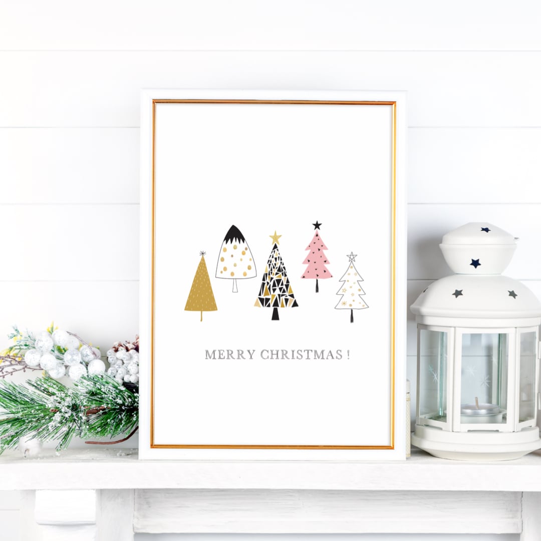 ポスター 北欧の5本のツリーポスター クリスマス/ i0349