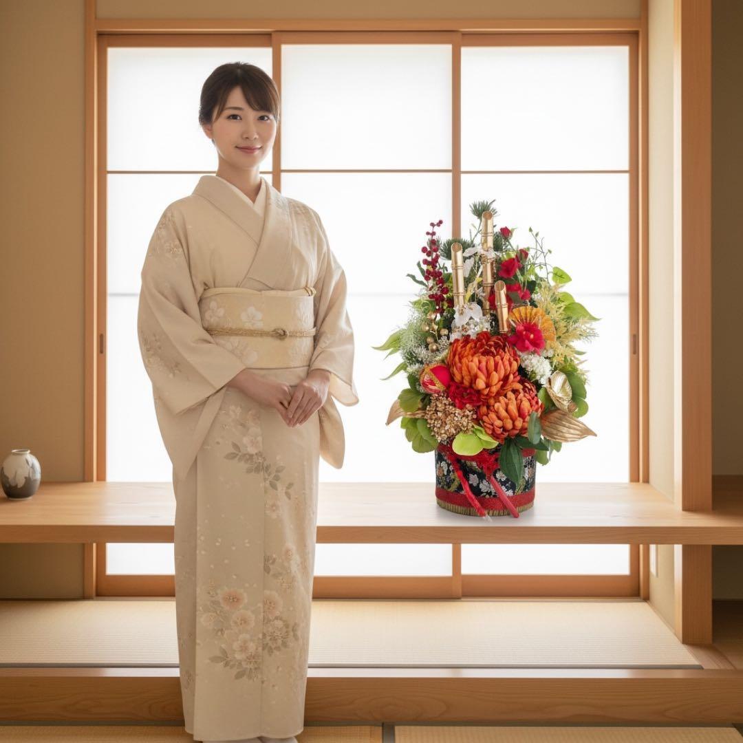 ㉙ 和モダン門松 M｜可憐な花々と竹が奏でる、モカアンドマルシェの