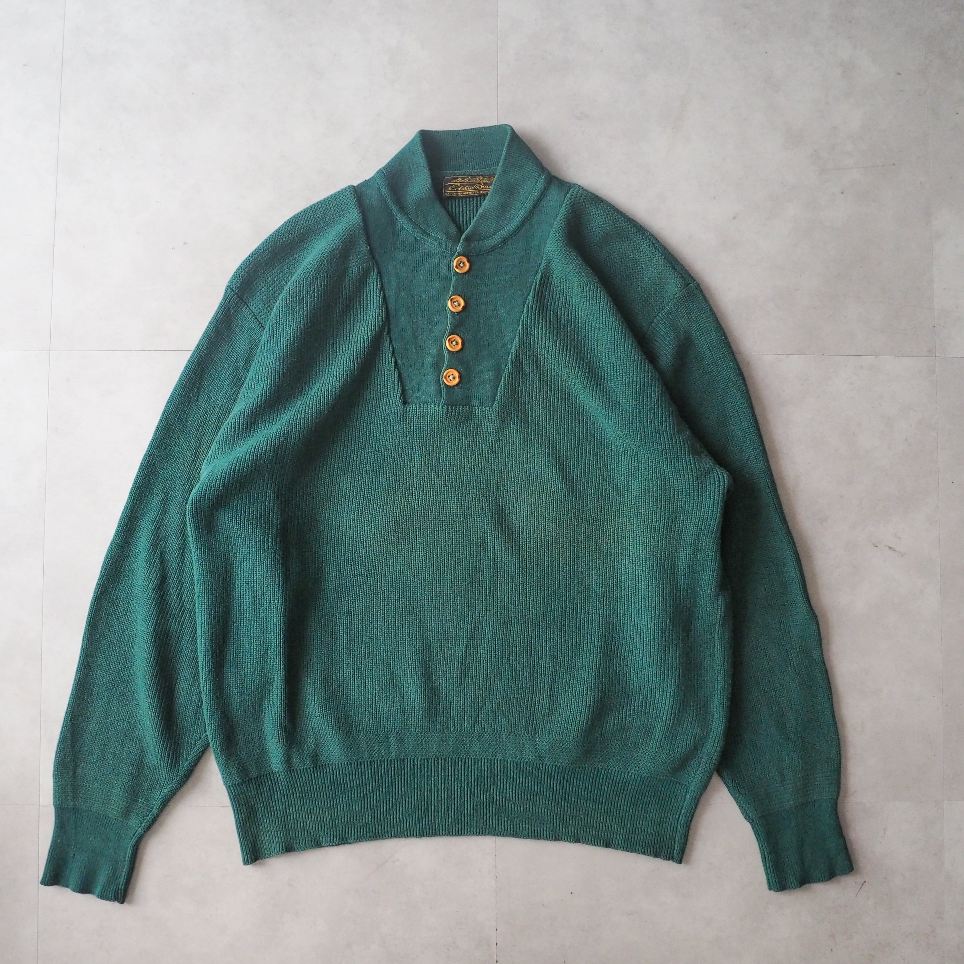 80s“ Eddie Bauer” green zeep sweater cotton knit 80年代 エディー