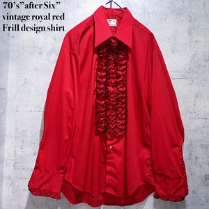 70’s”after Six”vintage royal red Frill design shirt