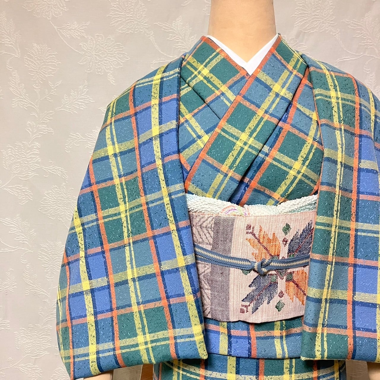 ★　小紋　木綿　チェック　単衣　着物　裄67　★　n341 ☆ 小紋 木綿 チェック 単衣 着物 裄67 ☆ n341 【公式通販】