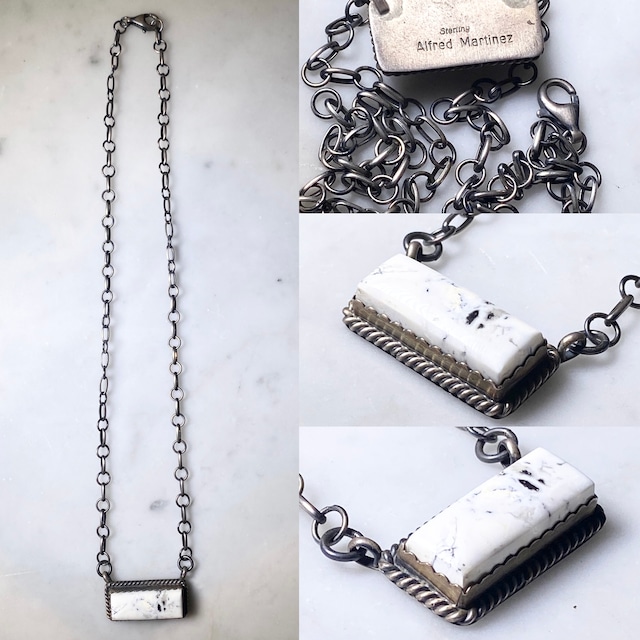 ALFRED MARTINEZ silver pendant necklace set with white buffalo