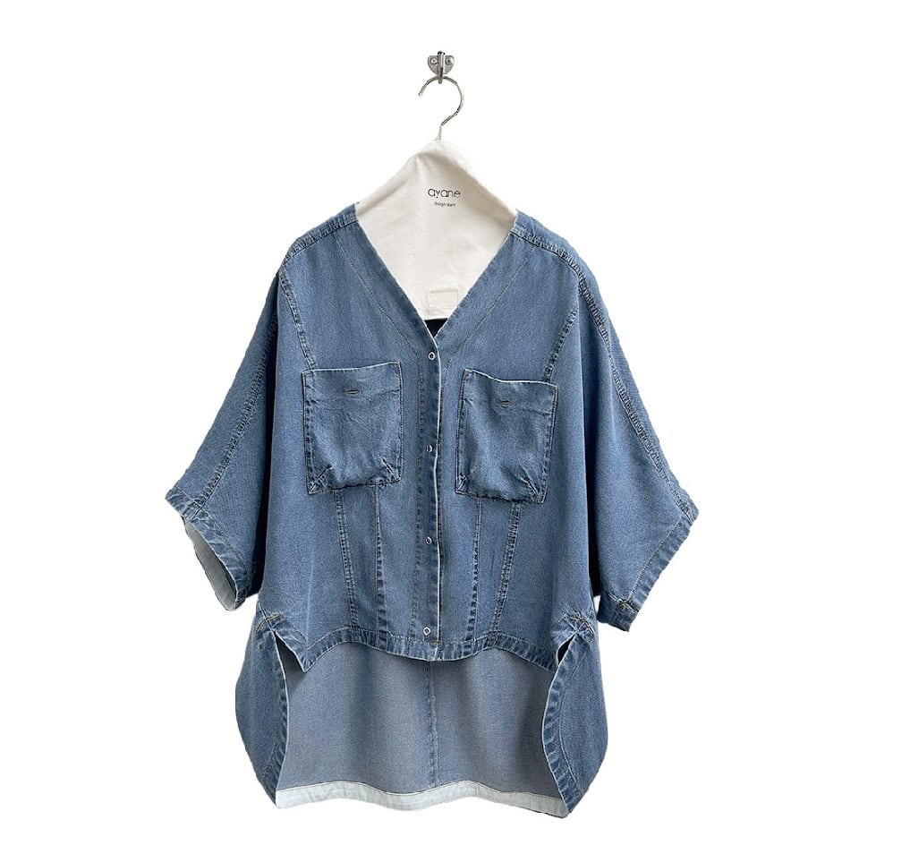 ayane アヤン【美品】ノーカラーテンセルデニムシャツ　ネイビー 予約販売] ayane アヤン テンセルデニムノーカラーシャツ 826505 (4/中