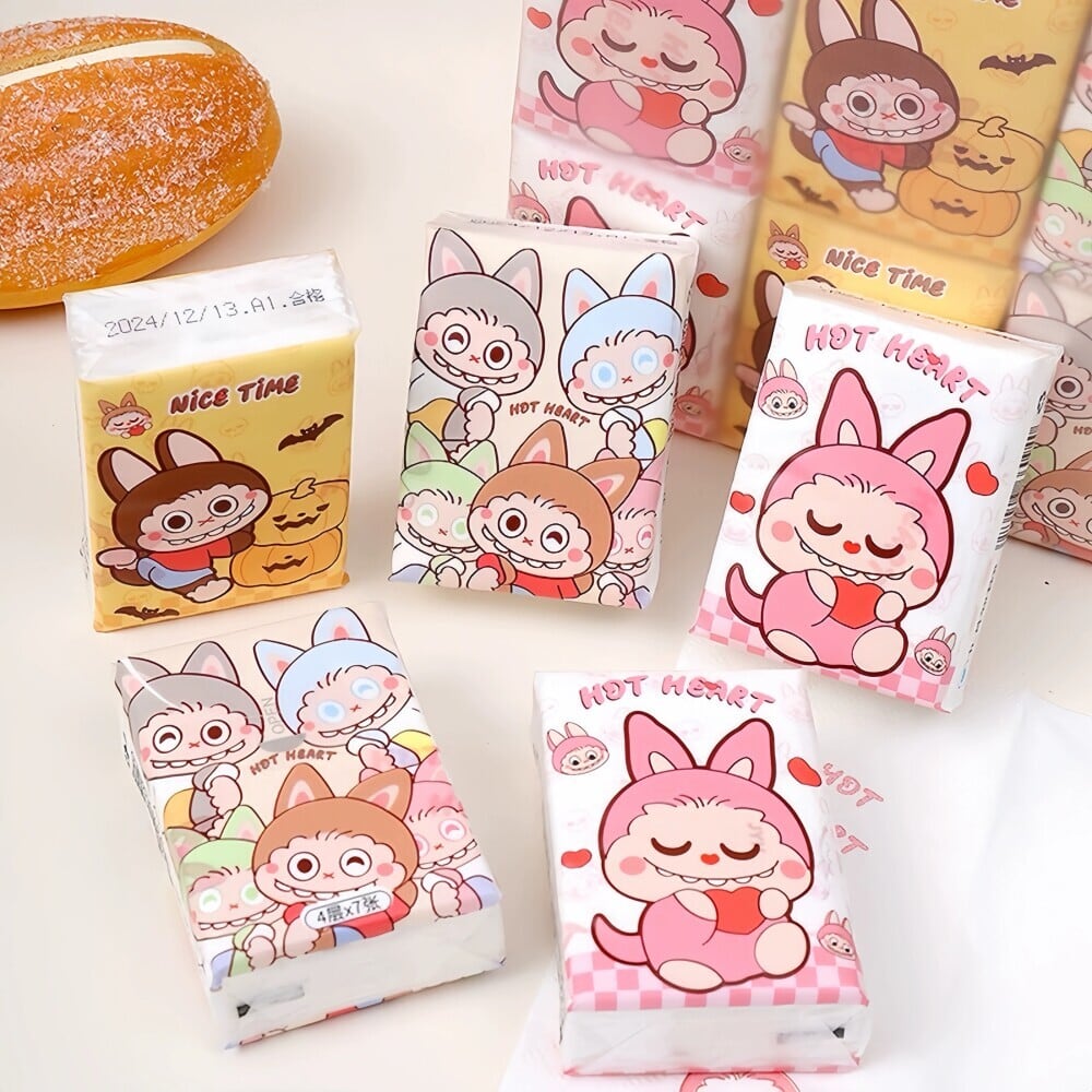 12個入り♡ 高品質ポケットティッシュ!labubu ラブブのちっちゃなプリントティッシュ♡ ポーチに入るミニハンカチ!水に強くて便利な携帯ティッシュ