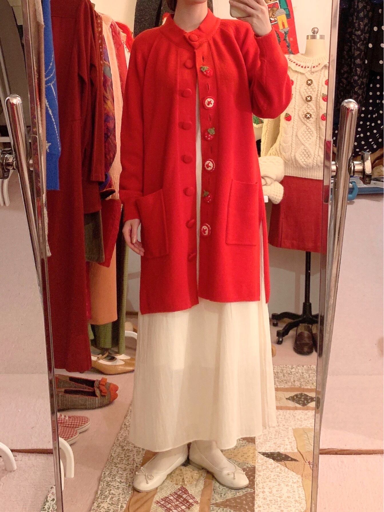 remake : strawberry button long knit cardigan