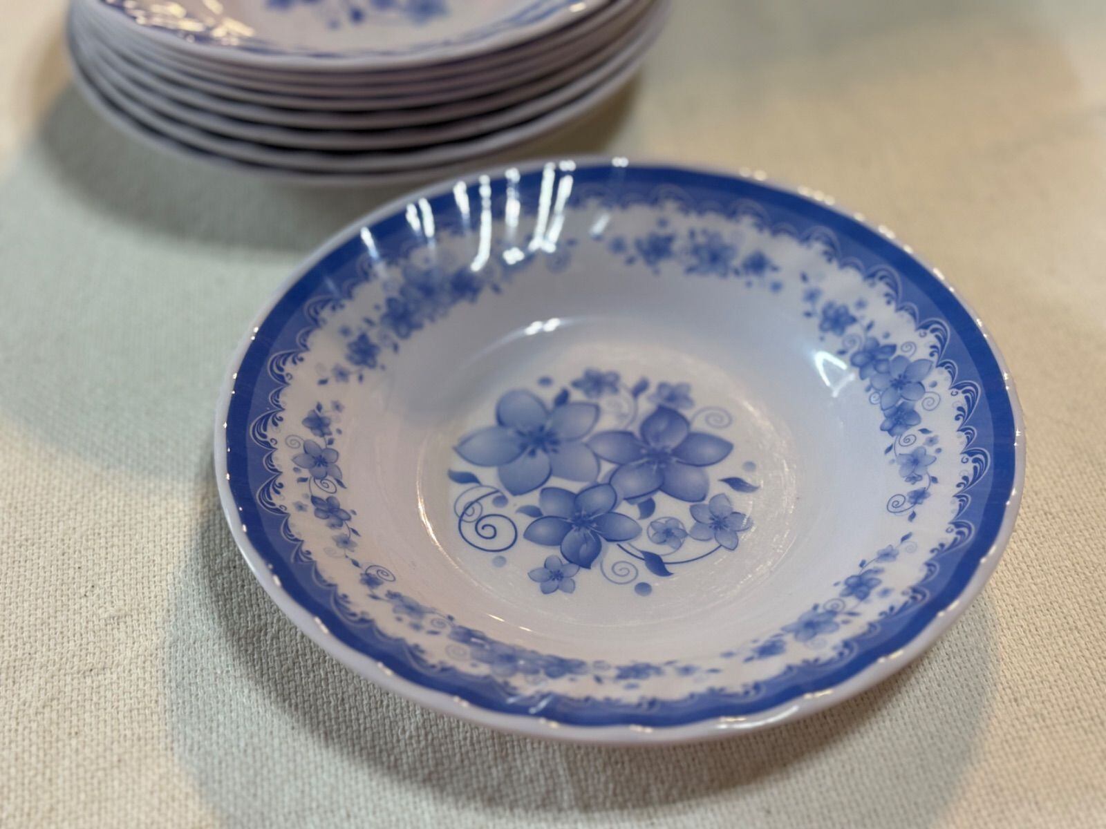 【メラミン青花 リム皿 ⑦】少し深さあり