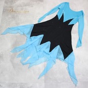 社交ダンス 衣装 スタンダード ラテン ドレス ワンピース パーティ衣装 オールシーズン 青 水色 黒 ブラック系 ライトブルー系 バイカラー ラインストーン スリーブ付き フレア デザイン おしゃれ かわいい 個性的 発表会 ダンスパーティー 着やすい フィット感 レディース 楽器の衣装 結婚式 二次会 幻想的 ショートスリーブ ロングドレス 上品 装飾 大人用