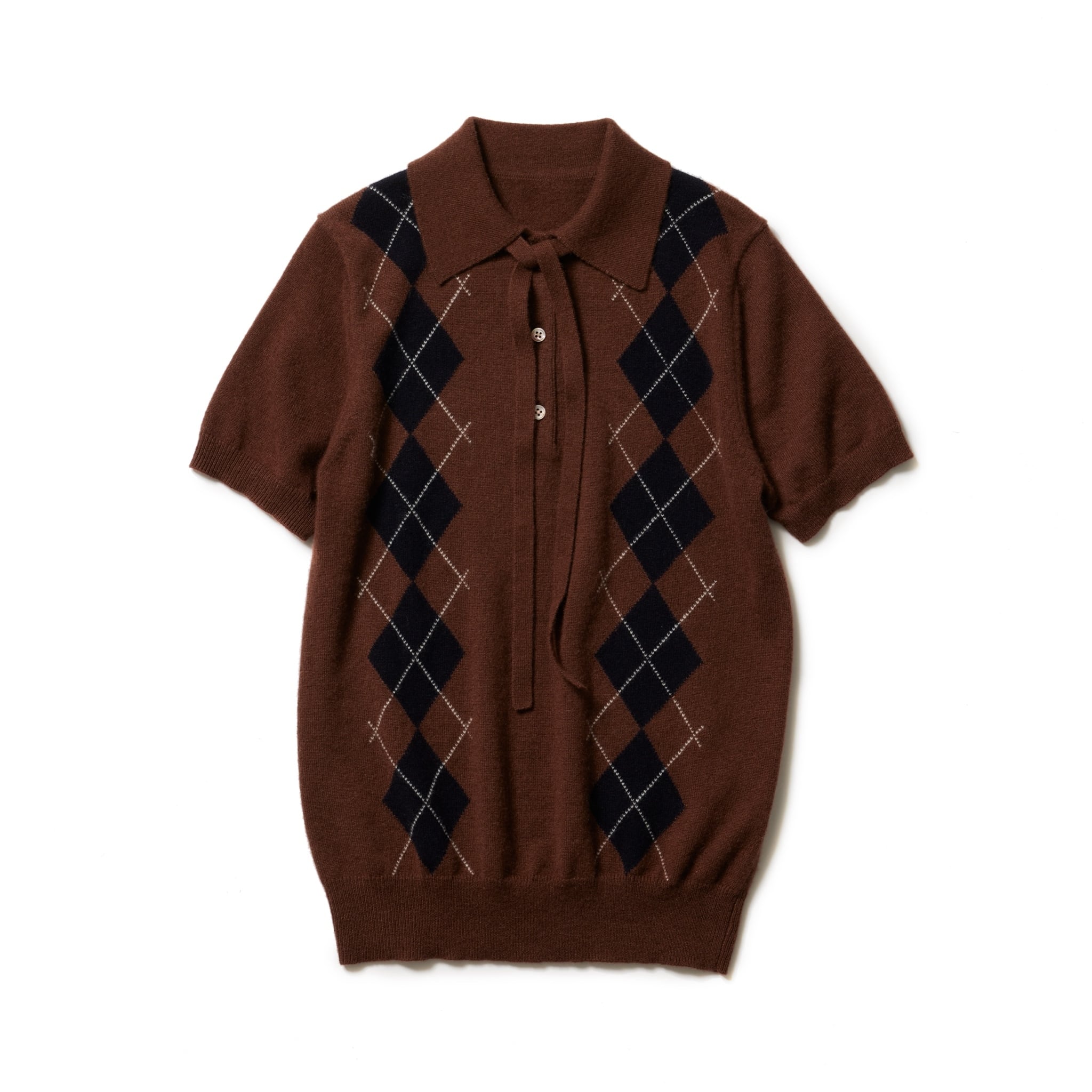 カシミヤ アーガイル半袖ニット（2サイズ・3色展開） | cccmalie