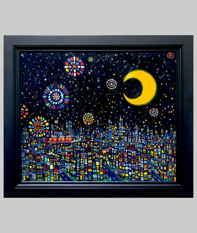 OIL COLOUR |  夜のまち  | CITY | 油彩画